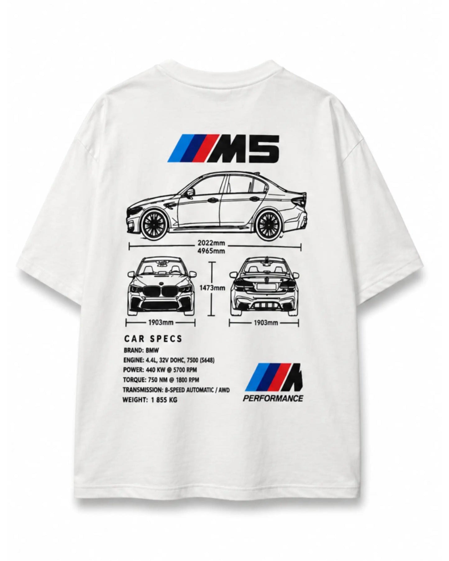 BMW M5 Spec Sheet Oversized Graphic T-Shirt - White