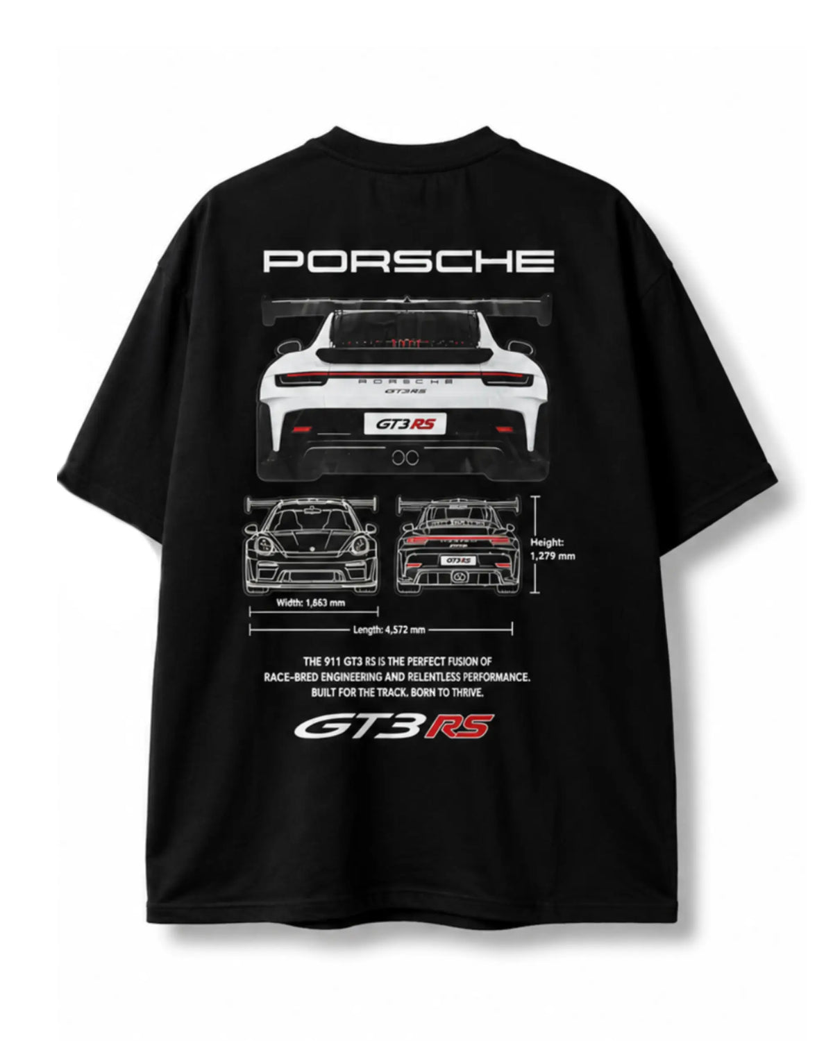 Porsche 911 GT3 RS Blueprint Oversized Graphic T-Shirt - Black
