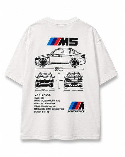 BMW M5 Spec Sheet Oversized Graphic T-Shirt - White