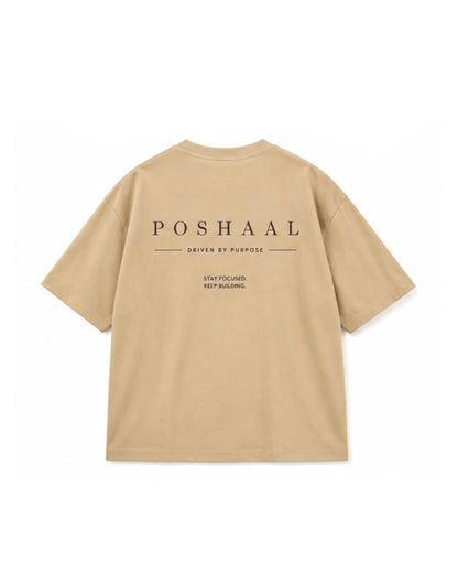 Beige Minimalist Printed Oversized T-Shirt