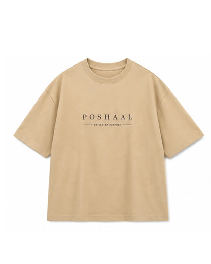 Beige Minimalist Printed Oversized T-Shirt