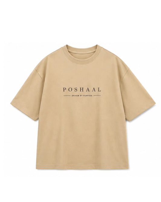 Beige Minimalist Printed Oversized T-Shirt
