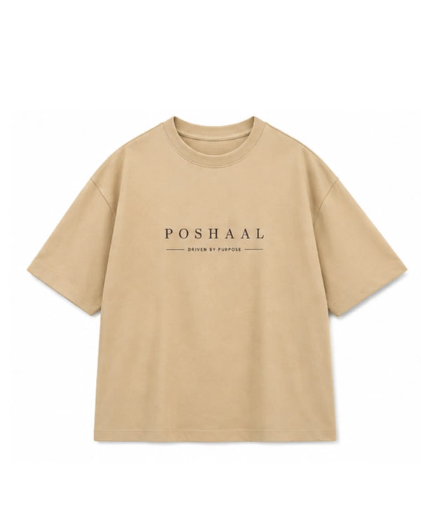 Beige Minimalist Printed Oversized T-Shirt
