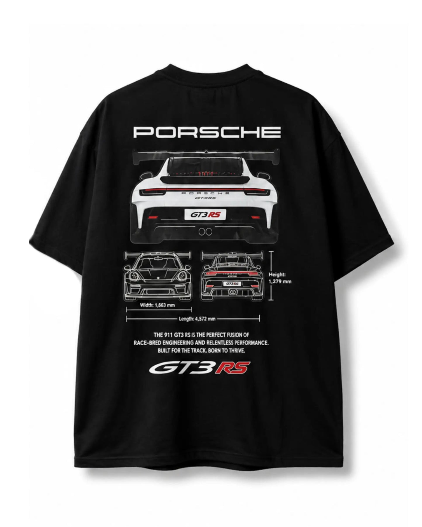 Porsche 911 GT3 RS Blueprint Oversized Graphic T-Shirt - Black