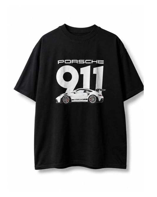 Porsche 911 GT3 RS Blueprint Oversized Graphic T-Shirt - Black