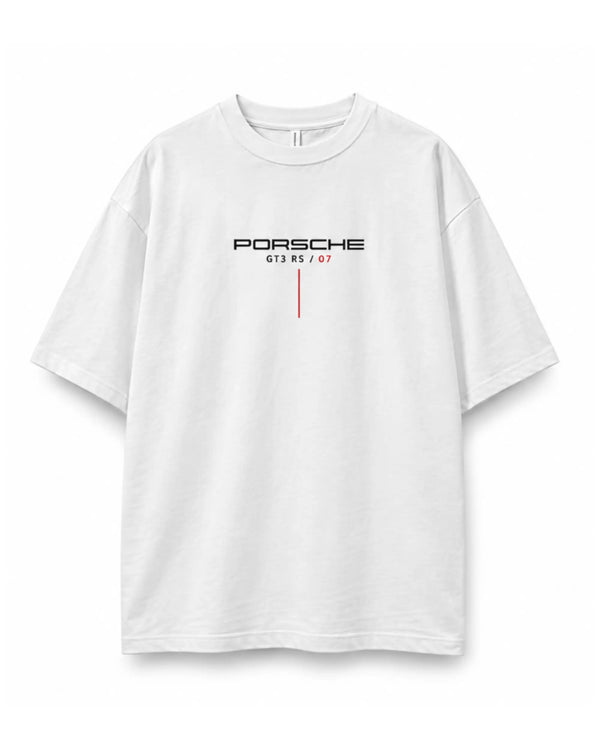 Porsche 911 GT3 RS Spec Sheet Oversized Graphic T-Shirt - White